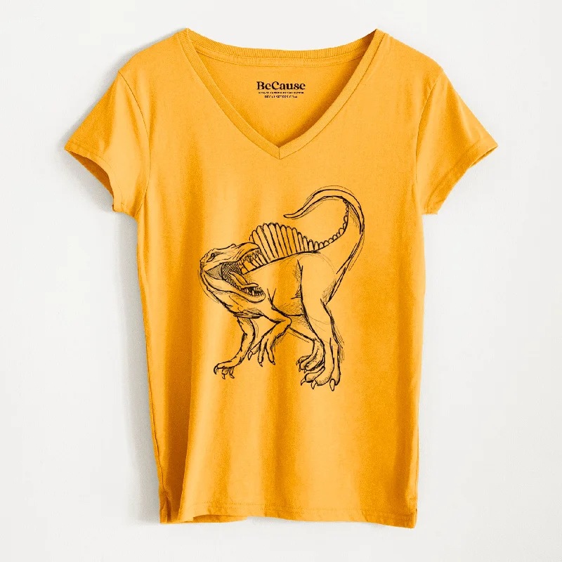 ladies' button-up short sleeve top -Spinosaurus Aegyptiacus - Women's 100% Recycled V-neck