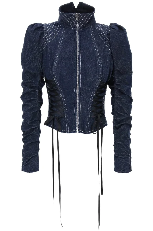 women's casual denim jacket -Dilara Findikoglu Women's blue Jacket With Corset Detailing