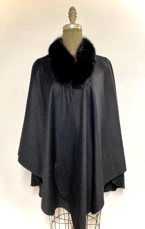 sophisticated evening coat for women -Clara - Easy Travel Wrap -50% Cashmere- Fur Trim