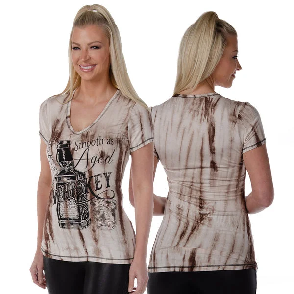 classic striped short sleeve top for women -Ladies Smooth As Aged Whiskey