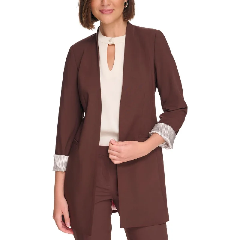 warm shearling coat for women -Calvin Klein Womens Petites Suit Separate Long Open-Front Blazer