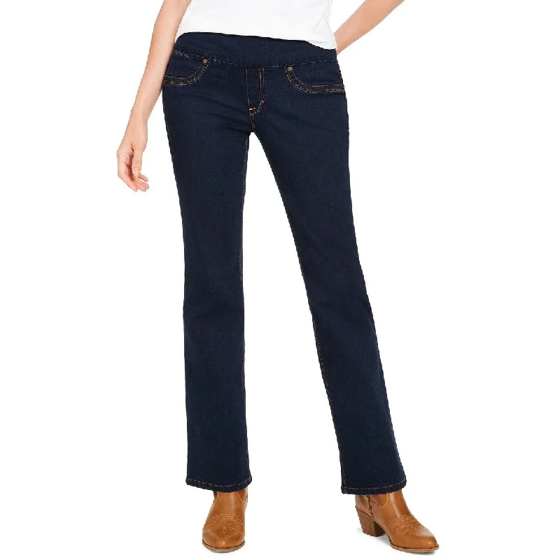 women's straight-leg denim pants -Style & Co Women's Ella Pull-On Bootcut Jeans Dark Blue Size Small