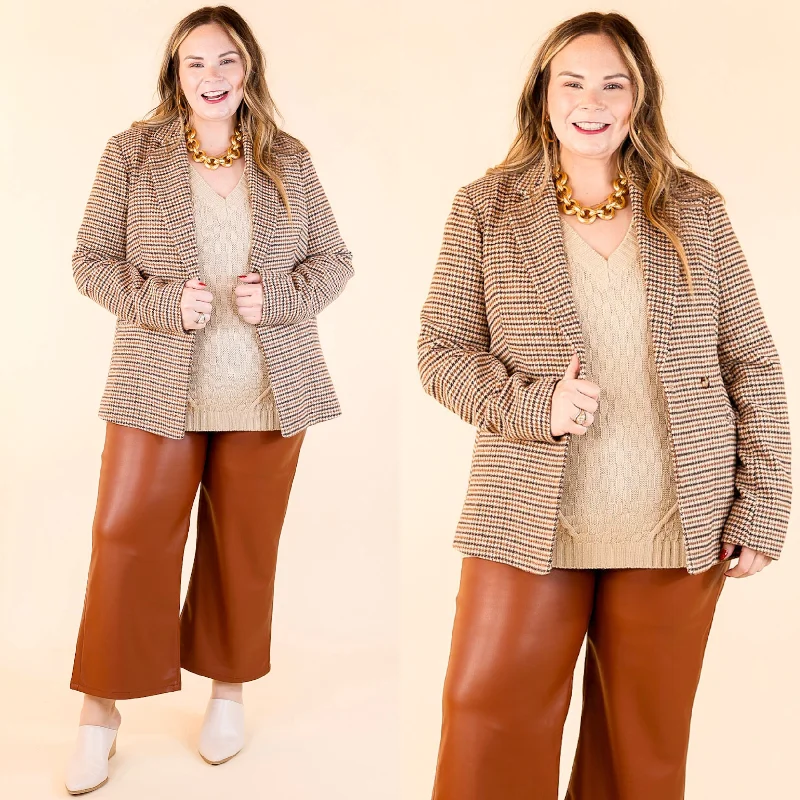 women's mid-length wool coat -Downtown Holiday Houndstooth Double Button Blazer in Beige Mix