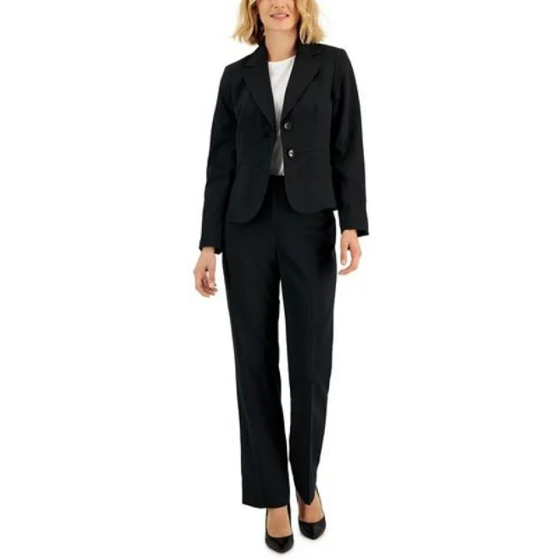 ladies' fleece zip-up jacket -Le Suit Womens Petites Pinstripe Work Wear Two-Button Blazer