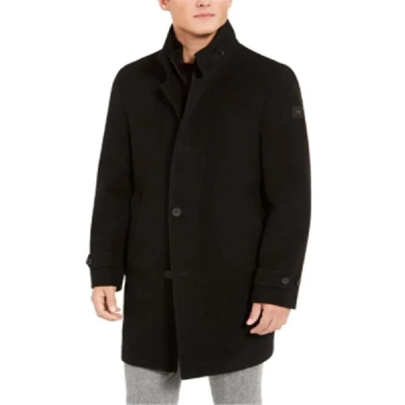 ladies' designer overcoat -Calvin Klein Men's Single Breasted Wool Blend Coat Black Size 38