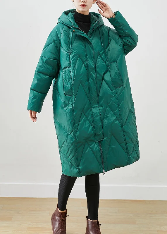 ladies' sporty windbreaker -Vintage Green Oversized Thick Fine Cotton Filled Puffers Jackets Winter