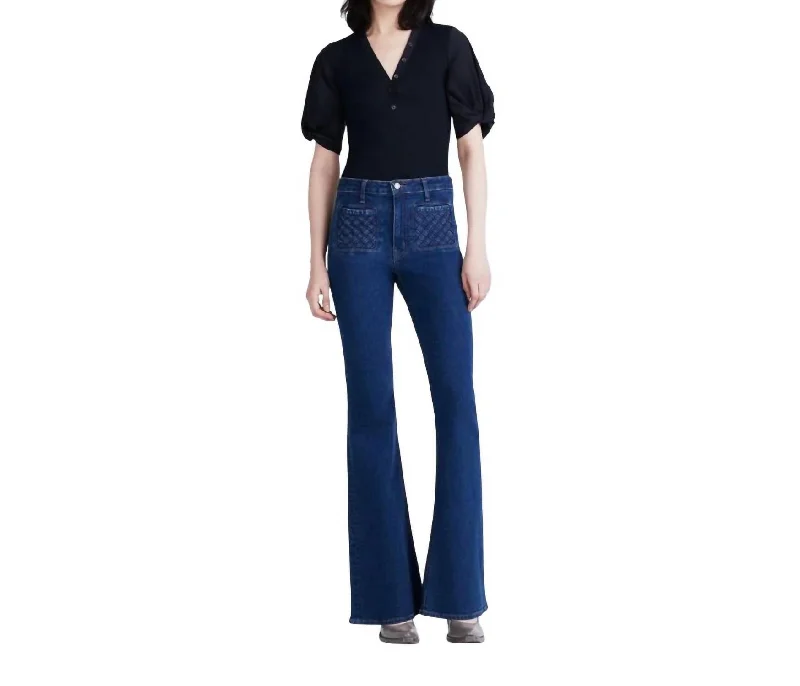 ladies' ankle-length skinny jeans -High Rise Flare Jean With Woven Pockets In Atlantic