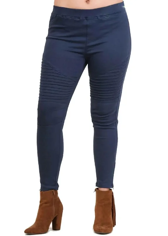 dark-wash tapered jeans for ladies -Washed Moto Jegging In Navy