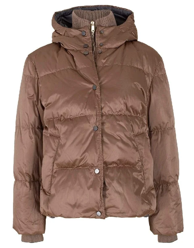 stylish fleece-lined coat for women -Hooded Padded Ribbed Jacket