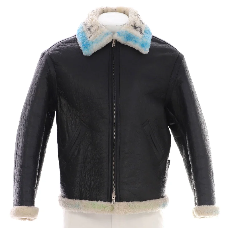 women's hooded winter jacket -Graffiti Zip Jacket Leather and Shearling