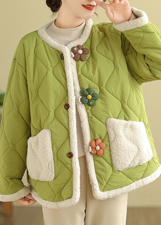 women's relaxed boyfriend blazer -Boutique Green O Neck Pockets Fleece Wool Lined Jackets Winter