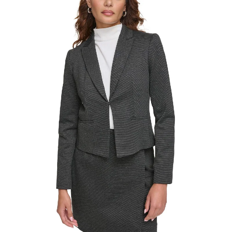 stylish houndstooth coat for women -Calvin Klein Womens Petites Crop Work Wear Open-Front Blazer