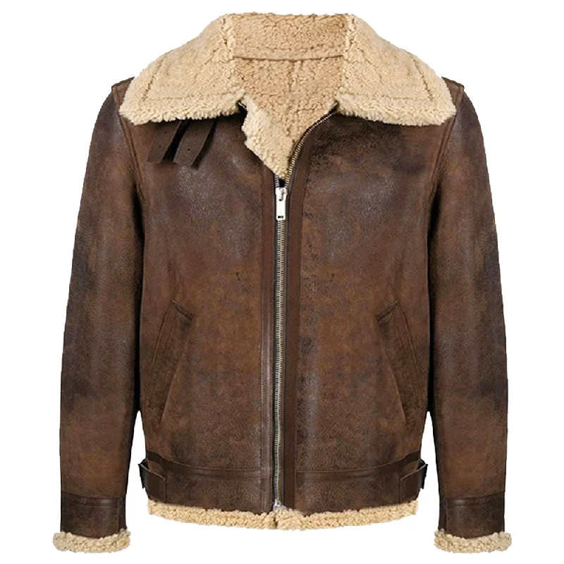 versatile trench coat for ladies -B3 Vintage Shearling Bomber Wax Leather Jacket