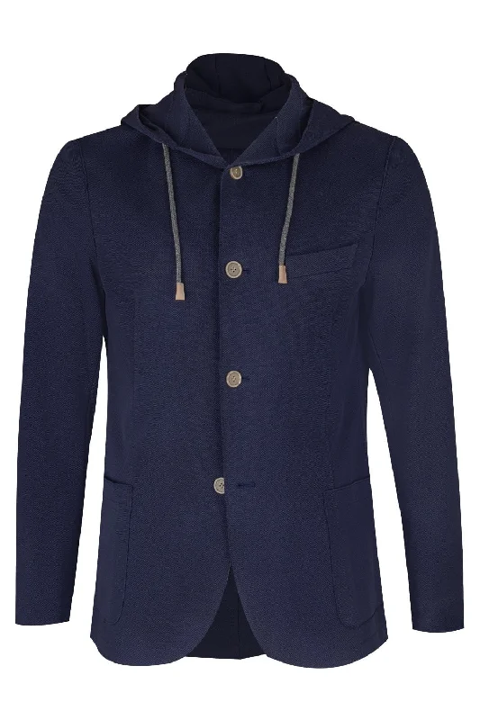 ladies' longline puffer coat -Hooded Jacket - Blue