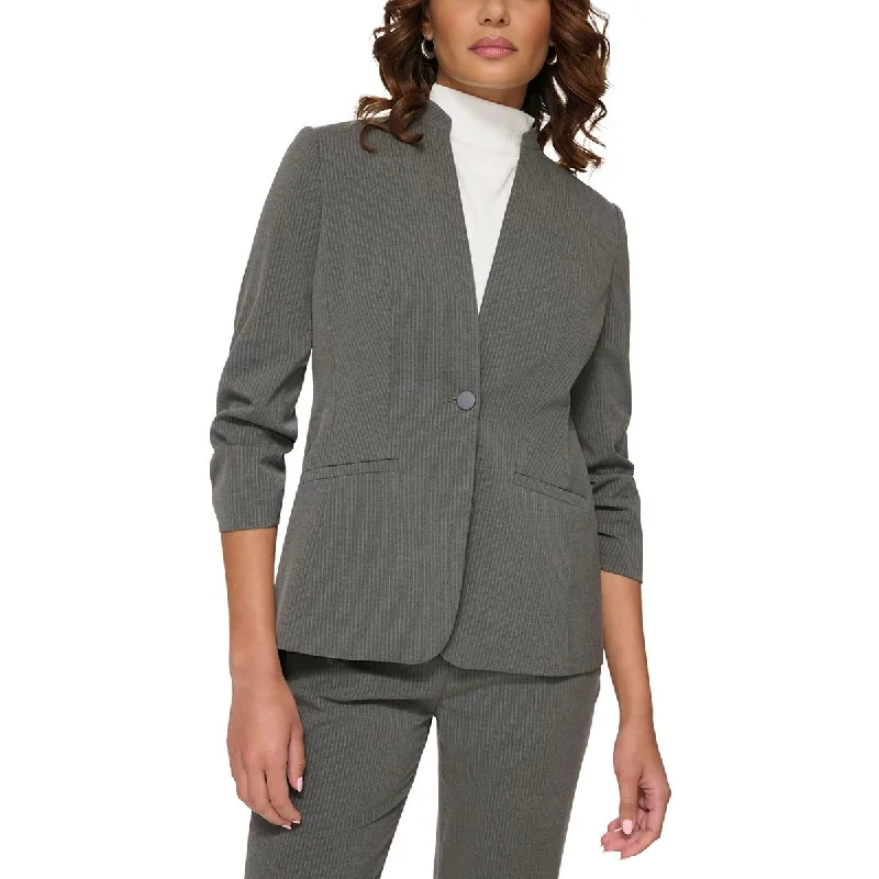 ladies' soft knit cardigan coat -Calvin Klein Womens Suit Separate Pinstripe One-Button Blazer