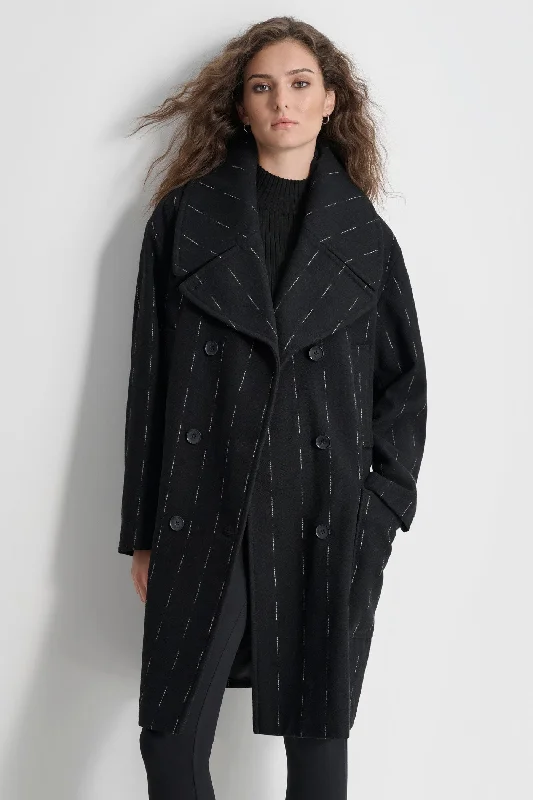 urban streetwear jacket for women -OVERSIZED BROKEN PINSTRIPE COAT