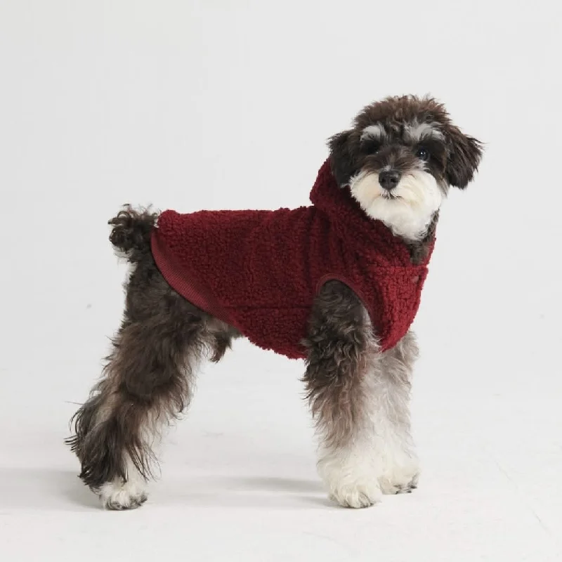 ladies' cashmere overcoat -Teddy Sherpa Dog Jacket - Maroon