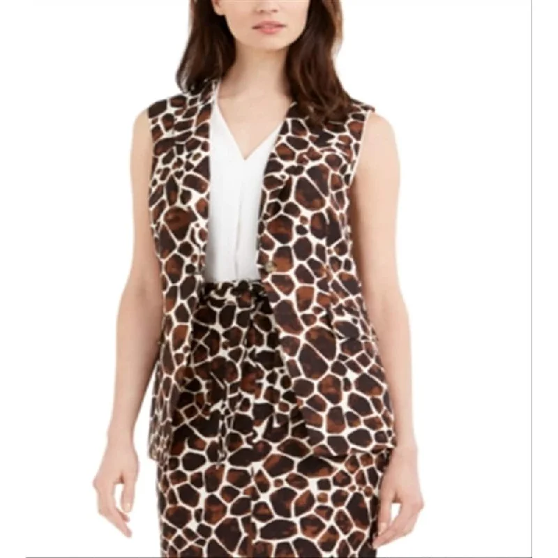 double-layered long coat for women -Calvin Klein Women's Giraffe Print Sleeveless Vest Brown Size 0