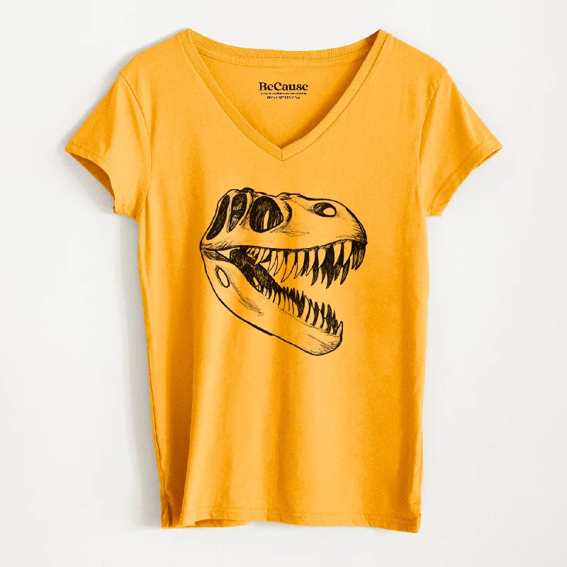 classic polo style short sleeve shirt for women -Tyrannosaurus Rex Skull - Women's 100% Recycled V-neck