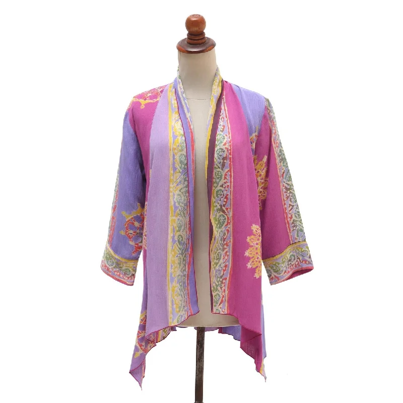 fitted wool blend coat for women -NOVICA Balinese Cover, Batik rayon kimono jacket