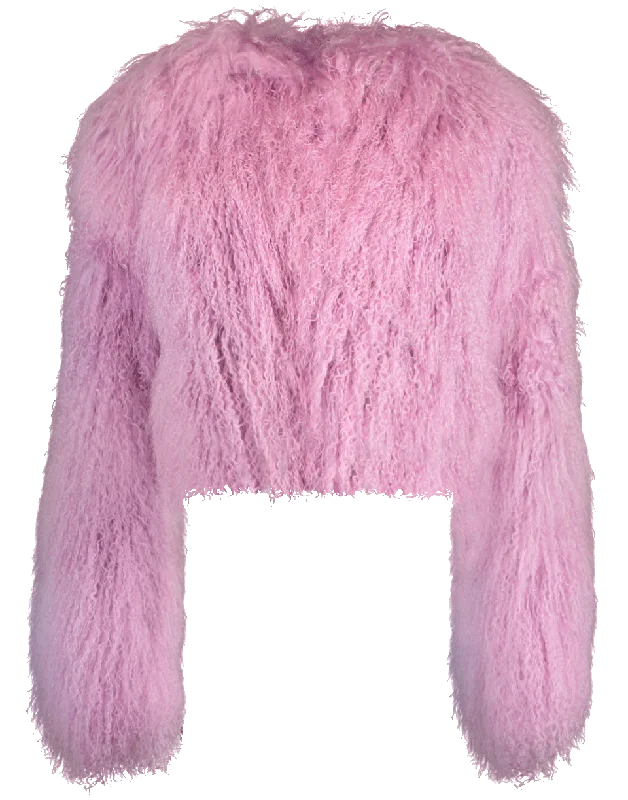 cozy oversized wrap coat for women -Lilac Shearling Cropped Jacket