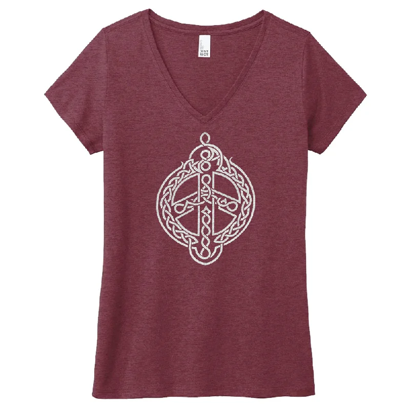 ladies' summer short sleeve top -Peace Knot Women's V Neck Tee