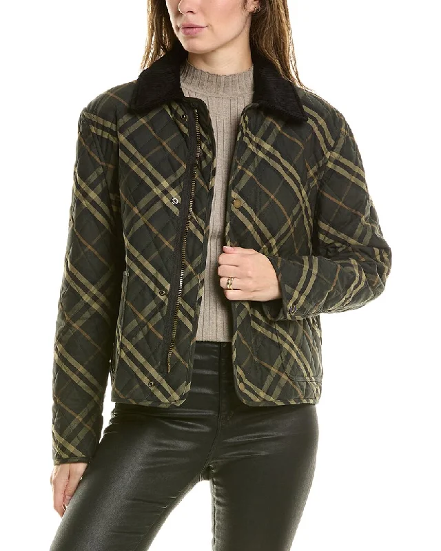 women's lightweight cargo jacket -Burberry Cropped Check Quilted Barn Jacket