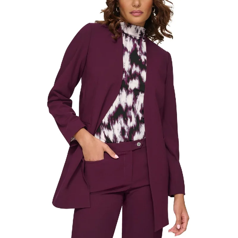 ladies' faux suede jacket -Calvin Klein Womens Petites Collarless Business Open-Front Blazer